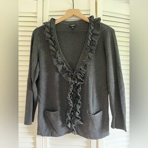 Talbots Gray Ruffled Cardigan Sweater